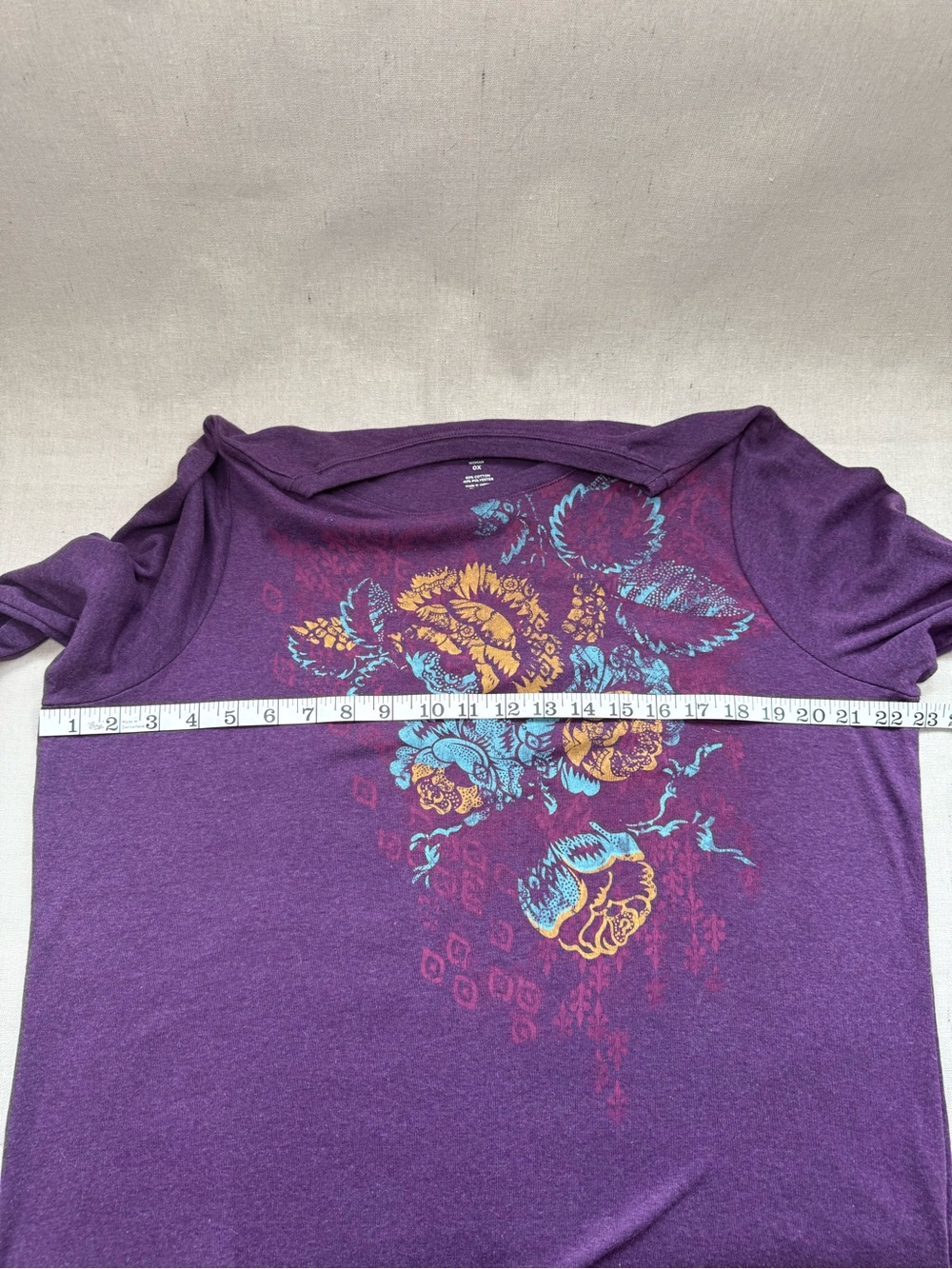 NWT Eggplant Heather Gold Turquoise Graphic Tee Top Long Sleeve Women's Plus 0X - Picture 5 of 9